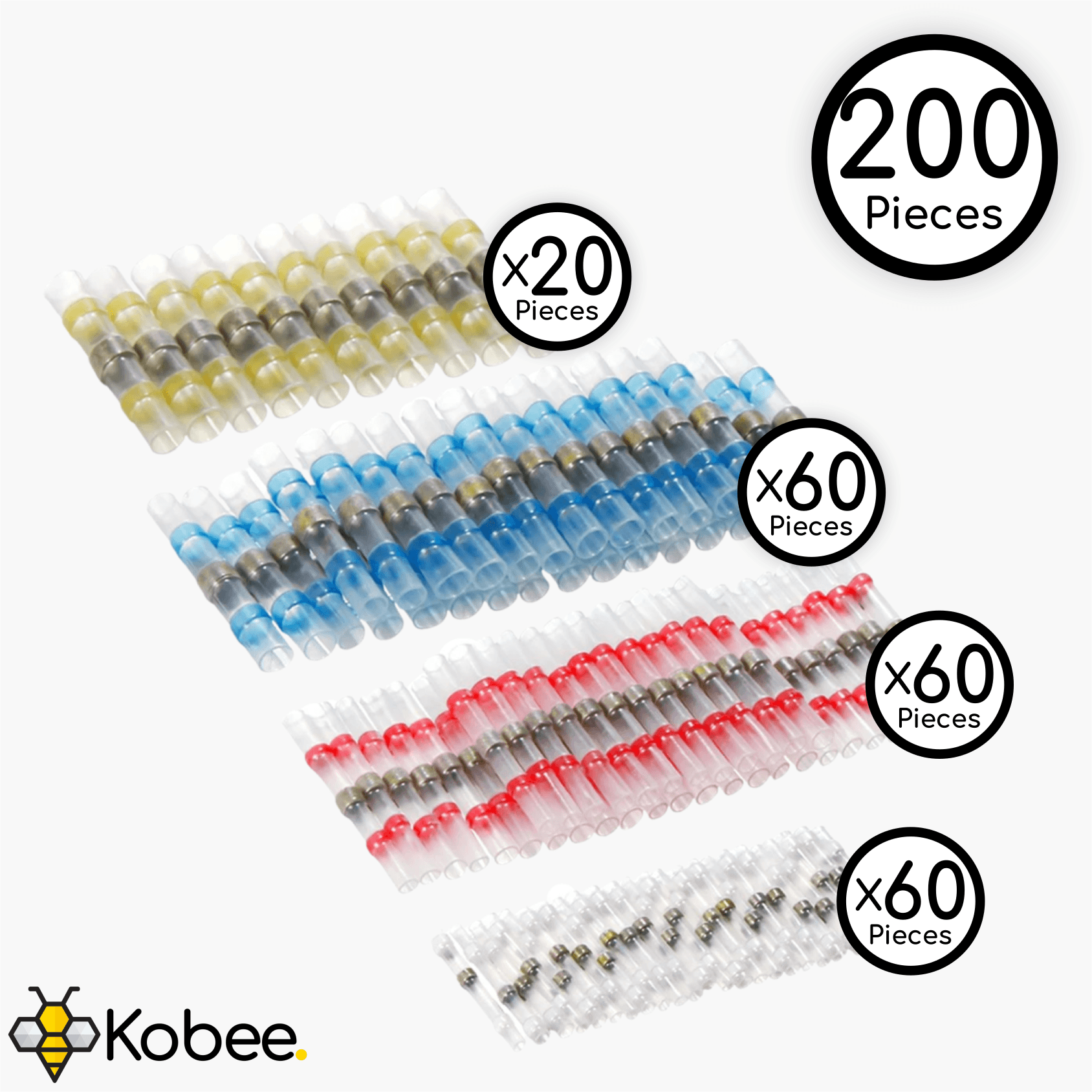 200 pack of colour-coded solder sleeve wire connectors in four wire sizes