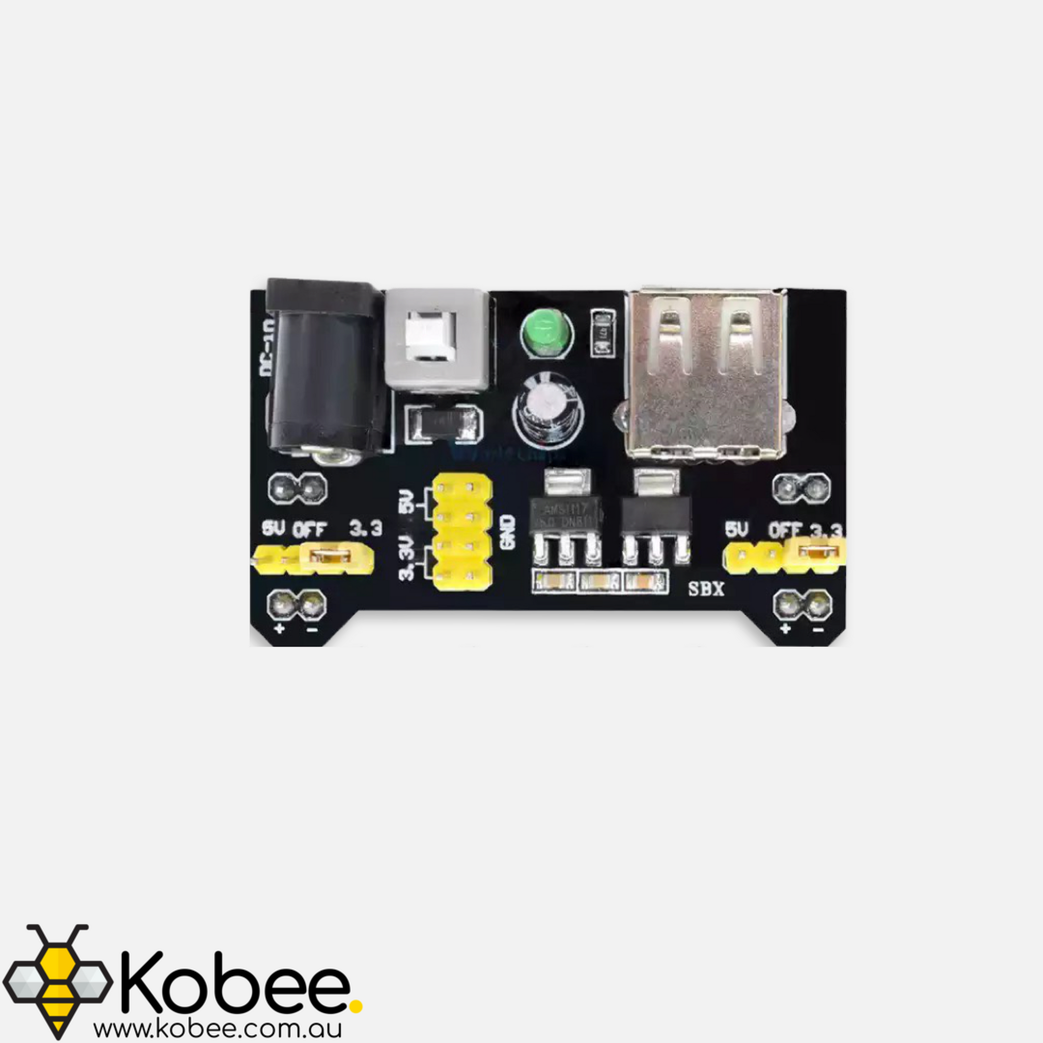 3.3V + 5V Solderless Breadboard Power Supply Module — detail view