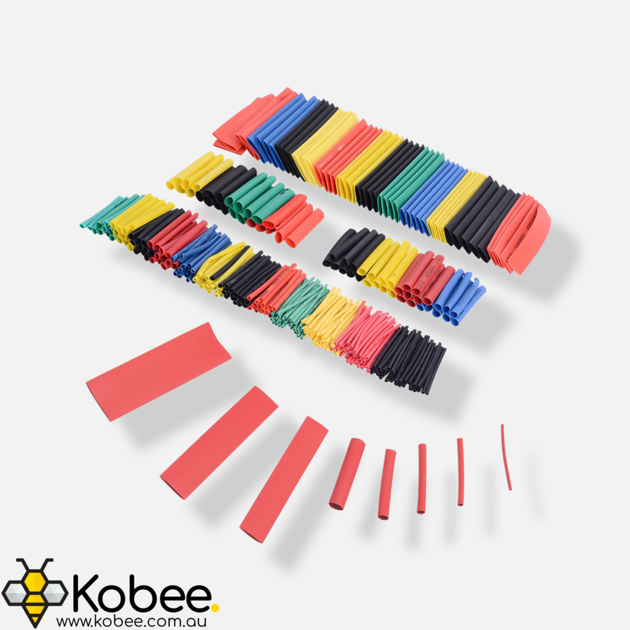 530 piece pre-cut heat shrink tubing kit in five colours and eight diameters