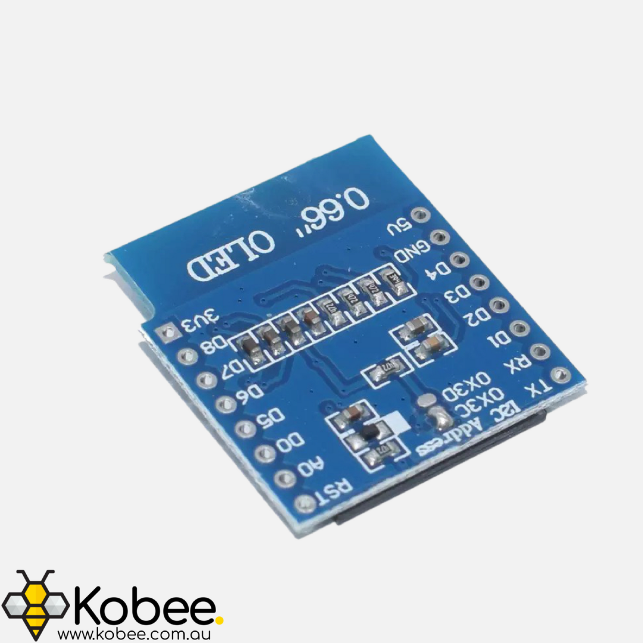 Monochrome 0.66 Inch I2C Wemos D1 Mini Display Shield — alternate view